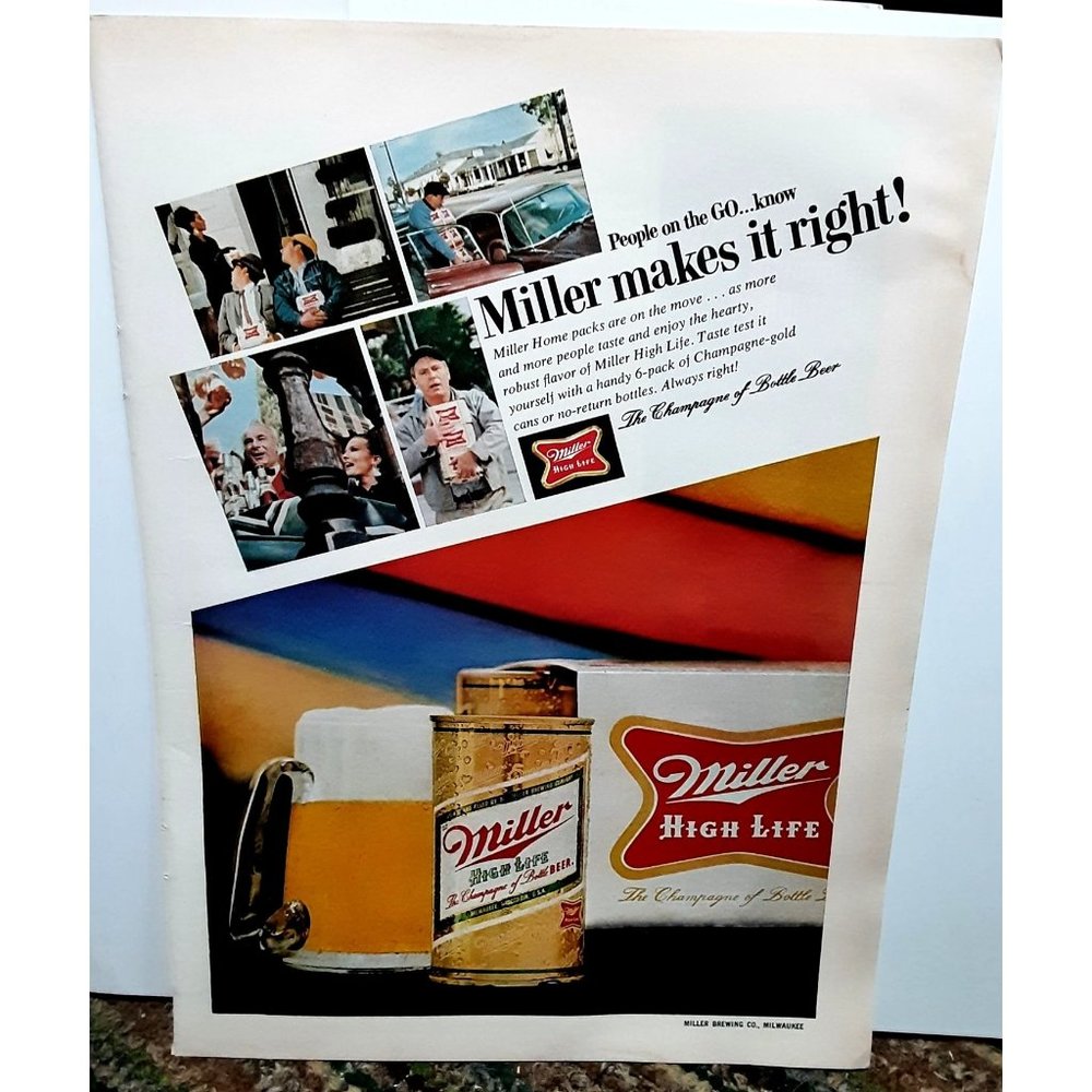 1968 Miller High Life Beer People On The Go Vintage Print Ad Original